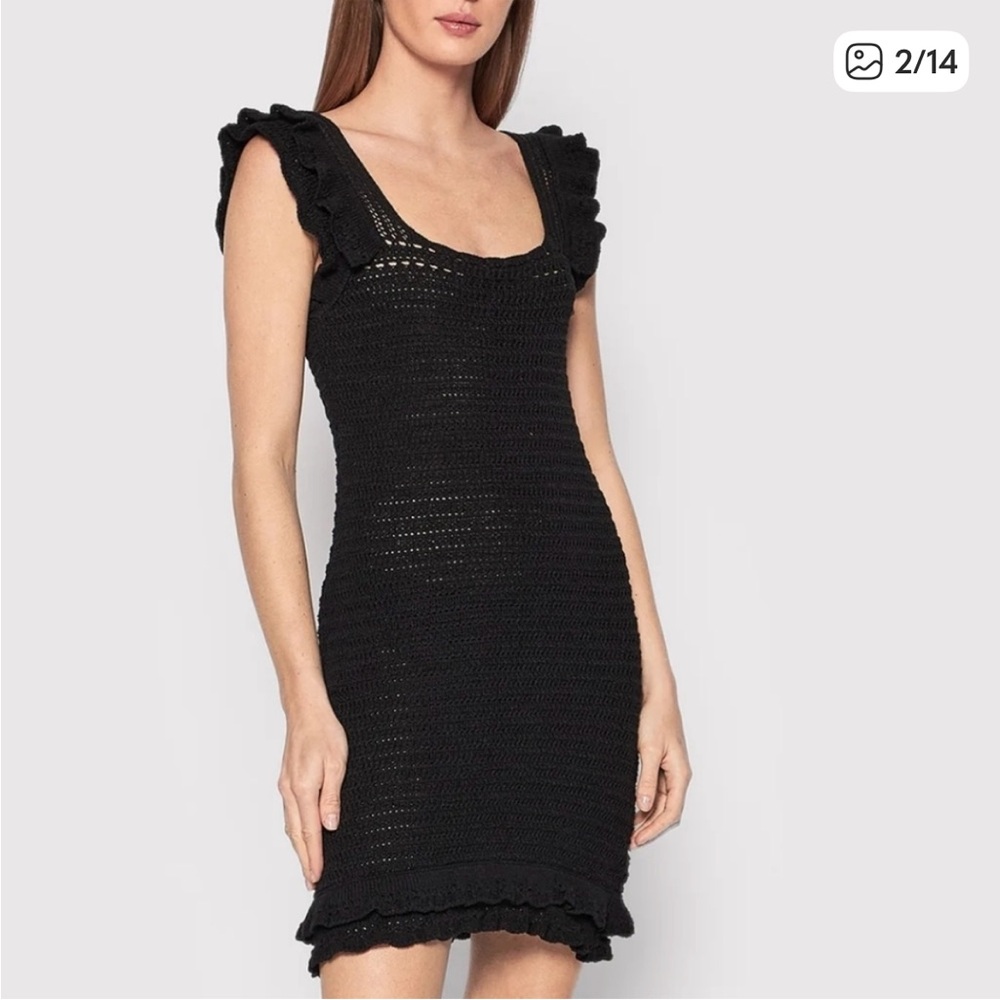 Crotchet Ruffle Knit Black Mini Dress NWT